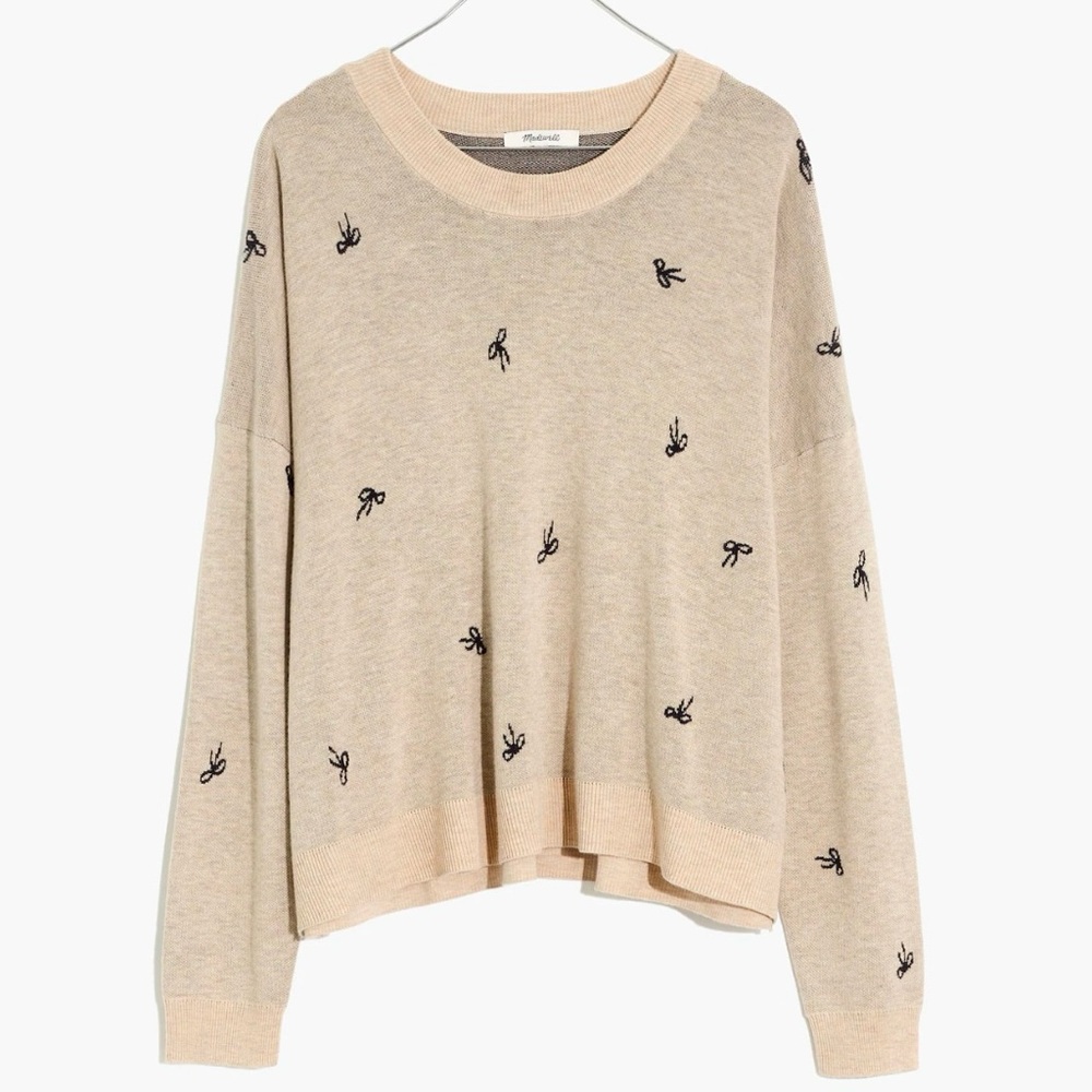 Madewell Cream and Navy Bow Print Jacquard Knit Sweater - 2X